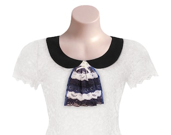 J7 Navy and White Lace Jabot