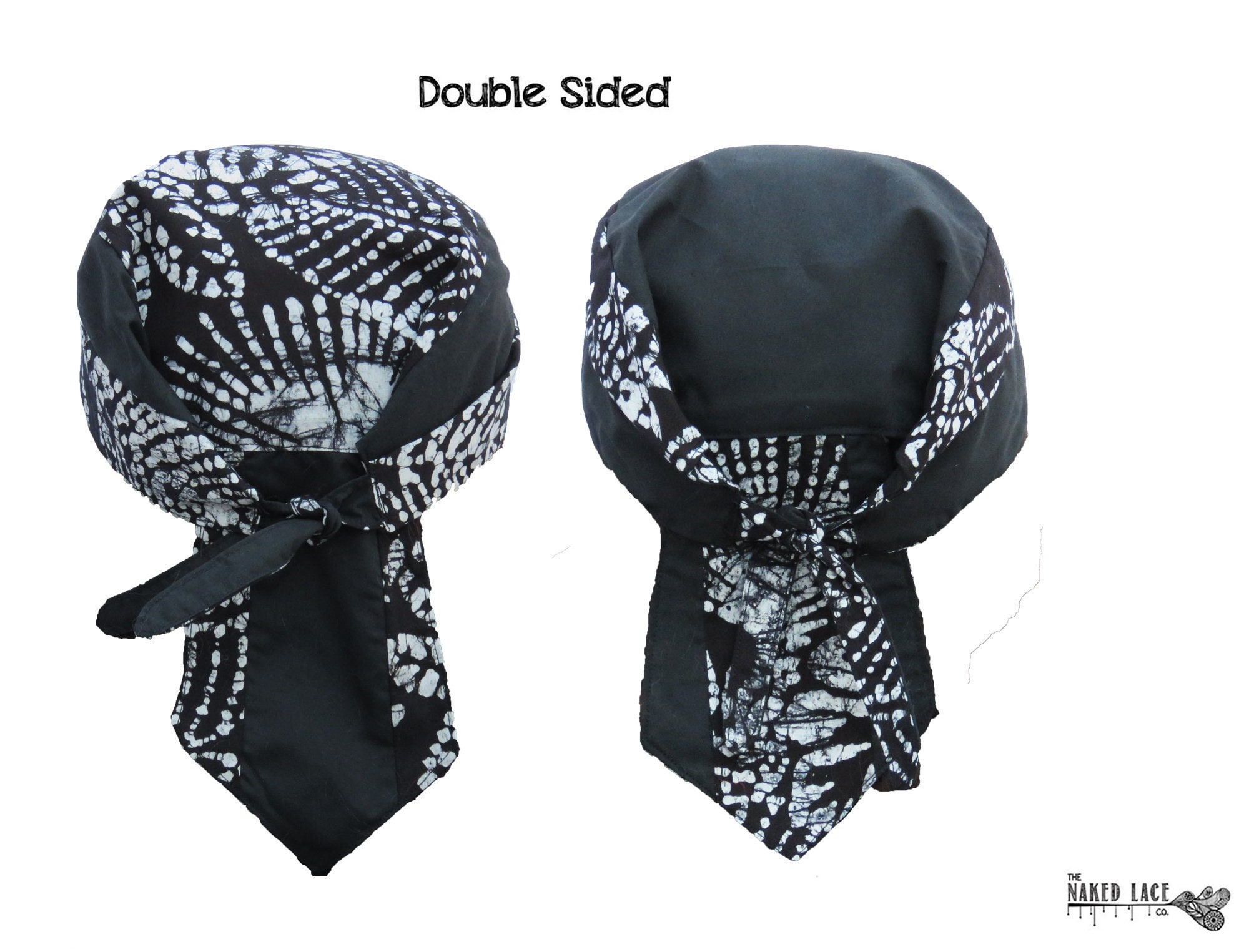 Black ROVER Doo Rag with Long Tails and SWEATBAND, DELUXE Bandana Wrap for  Mens Womens Chemo Dorag Durag Dew