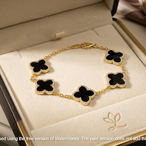 Bracciale da donna a forma di quadrifoglio con diamanti sintetici taglio rotondo da 3 carati, placcato in oro giallo 14 carati, lunghezza 7 pollici.