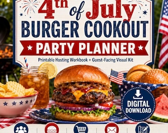 4th of July Burger Cookout Party Planner, Printable BBQ Hosting Kit, Digital Download