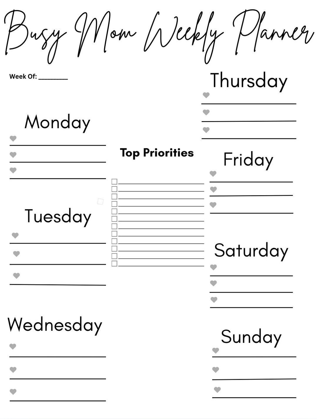 Busy Mom Weekly Planner, Simple Schedule Organizer (instant Download ...