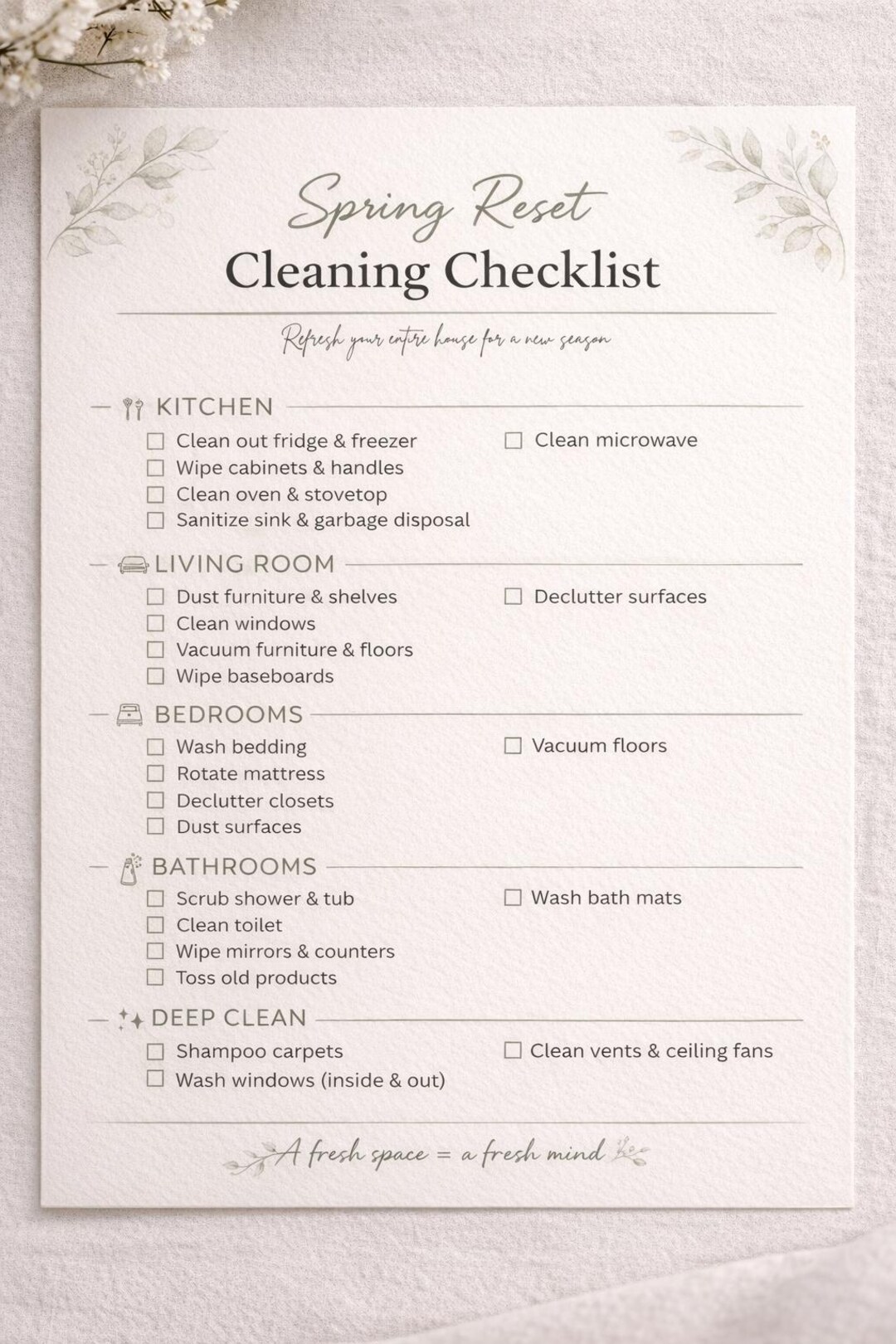Spring Cleaning Checklist Printable, Aesthetic Home Reset Planner ...