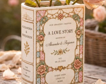 Personalised Toile De Jouy Ceramic Book Vase, Personalised Wedding Gift for Couple, Gift For Bride, Bridal Shower Gift, Engagement Gift