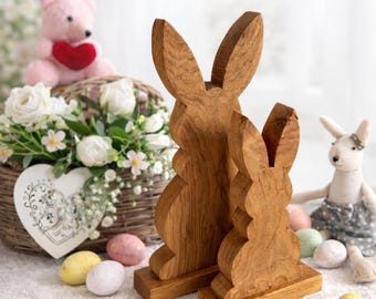 Oak Easter Bunny Decor – Wooden Rabbit, Premium Quality Solid Wood, Spring Farmhouse Decor, Handmade Bunny, Two Sizes
