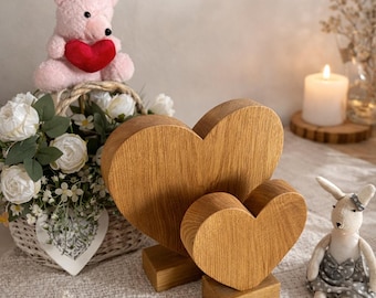 Wooden Heart Decor Oak – Handmade Solid Wood Heart Sculpture – Minimalist Rustic Home Decor – Gift Idea Housewarming Wedding – 2 Sizes