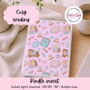 Cozy Bookish Kindle Insert Digital Pastel Kawaii Reading Clear Case Cat Book Lover Candles E-Reader Skin Printable Commercial Use (13 sizes)