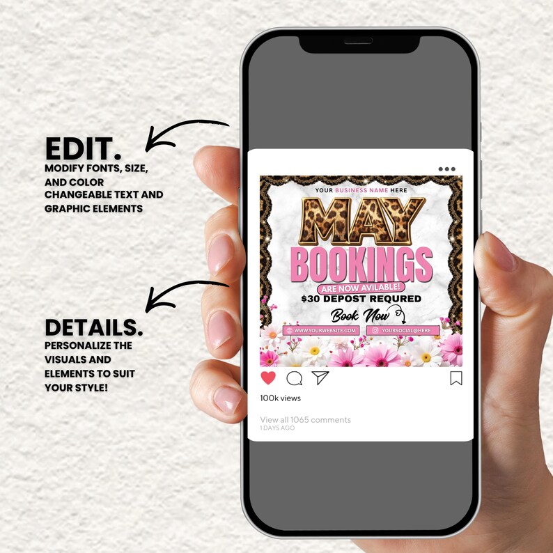Leopard Print May Booking Flyer Canva, May Books Open Template, Beauty Booking, DIY text, Instant download, Instant download