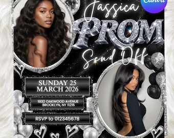 Prom Send Off Invitation Template, Editable Canva Flyer, Prom Party Invite, DIY text, Instant download