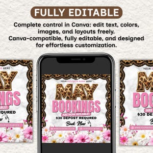 Leopard Print May Booking Flyer Canva, May Books Open Template, Beauty Booking, DIY text, Instant download, Instant download