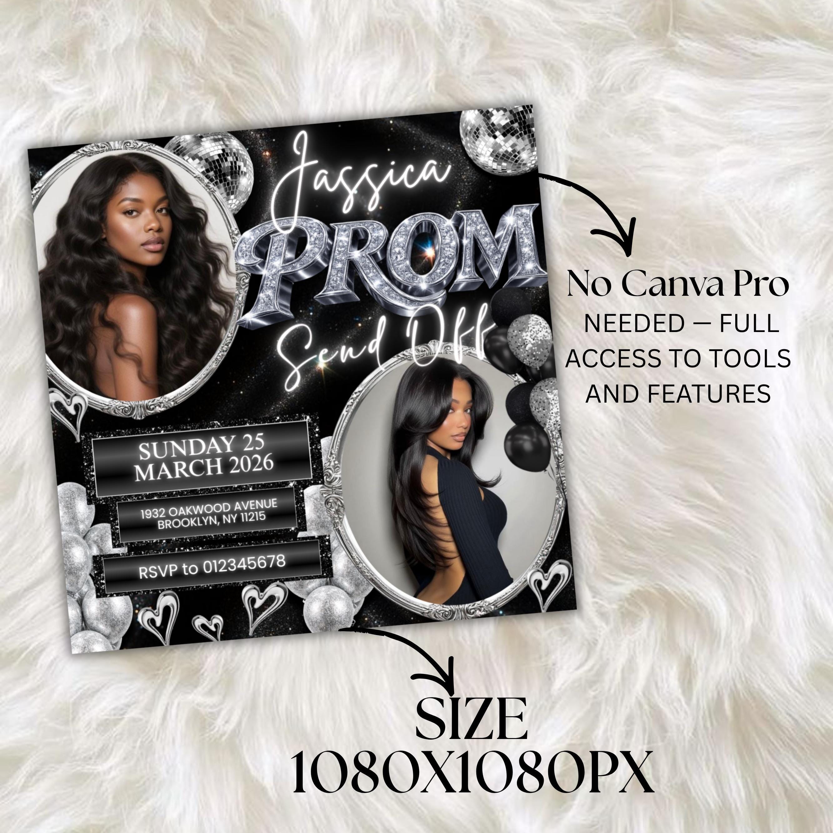 Prom Send off Invitation Template, Editable Canva Flyer, Prom Party ...