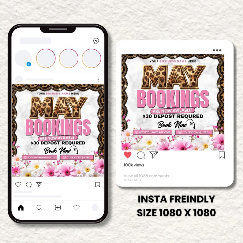 Leopard Print May Booking Flyer Canva, May Books Open Template, Beauty Booking, DIY text, Instant download, Instant download