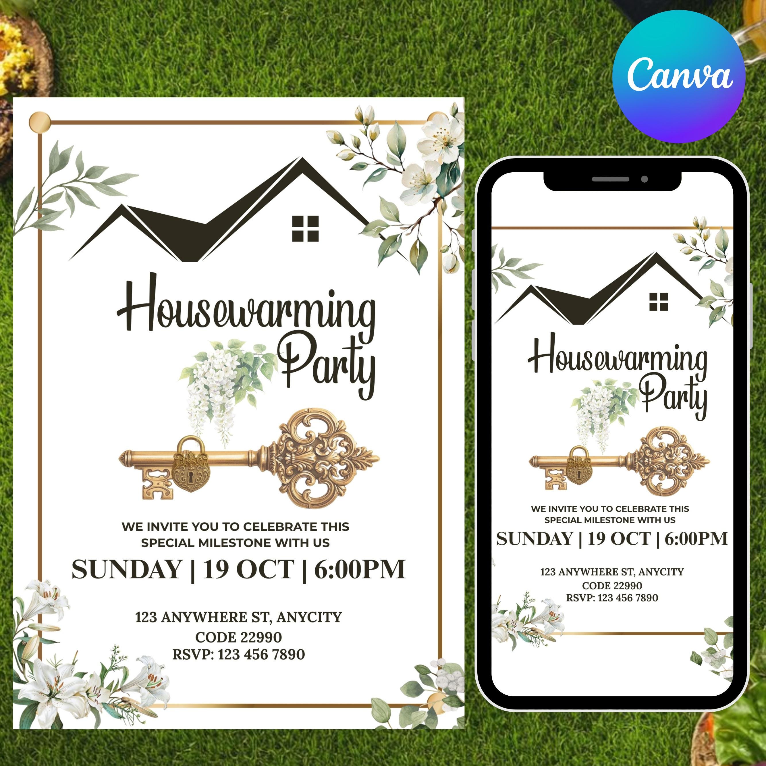 Editable Housewarming Invitation Template, New Home Party Invite, Canva ...