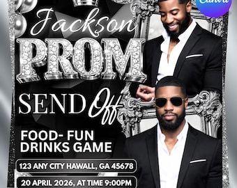 Prom Send Off Flyer, Editable Canva Template, Prom Booking Flyer, Graduation Party Flyer, DIY text, Instant download