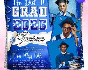 Graduation Flyer 2026 Template, Blue Graduation Invitation, High School & College Graduation Party Flyer, DIY text, instant download