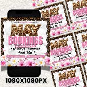 Leopard Print May Booking Flyer Canva, May Books Open Template, Beauty Booking, DIY text, Instant download, Instant download