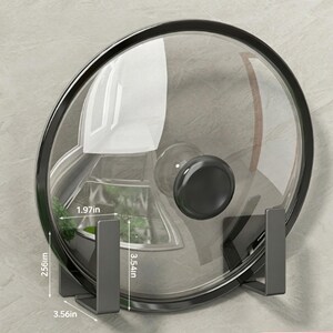 Wall Mounted Pot Lid Holder, No Drill Rack, Kitchen Organizer, Rustproof Metal Storage