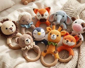 Custom Name Baby Rattle, Personalized Wooden Teether for Newborn, Montessori Baby Toy, Baby Shower Gift Boys Girls Infant Gift