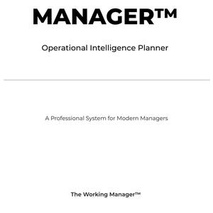 Puede incluir: Fondo blanco con el texto "THE WORKING MANAGER™" en negrita negra. Debajo, se lee "Operational Intelligence Planner" y "A Professional System for Modern Managers." "The Working Manager™" también está escrito en la parte inferior.