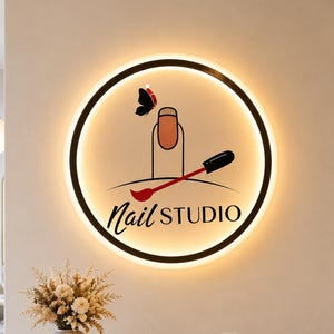 Nail Salon Sign | Backlit Business Logo | Custom Salon Decor Beauty Selfie Backdrop