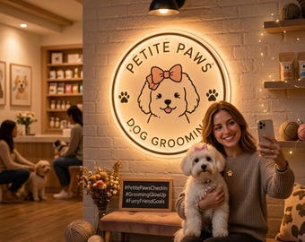 Custom Neon Pet Grooming Sign | Dog Salon LED Business Logo Light, Veterinarian Decor