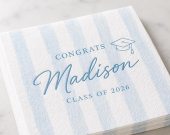 Personalized Striped Graduation Napkins Class of 2026 Custom Cocktail Party Decor