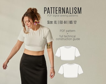 Semi Fitted Crop Top Sewing Pattern | Women's Crew Neck Tee (PDF Download)