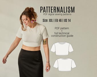 Semi Fitted Crop Top Sewing Pattern | Women's Crew Neck Tee (PDF Download)