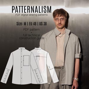 Men Relaxed Shirt Pattern | Standing Collar, 5-Button Cuffs (Digital Download)