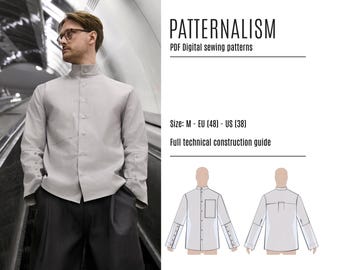 Men's Relaxed Shirt Pattern | Standing Collar, 5-Button Cuffs (Digital Download)