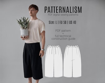 Men's Architectural Pleated Shorts Sewing Pattern | Wide Leg, Elastic Waist (Digital Download)