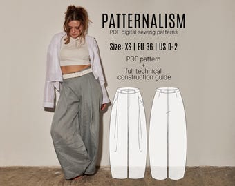 O-Shape Pleated Wide Leg Trousers Sewing Pattern | High Waist Pants (PDF Download)
