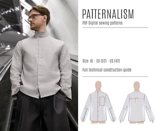 Men's Relaxed Shirt Pattern | Standing Collar, 5-Button Cuffs (Digital Download)
