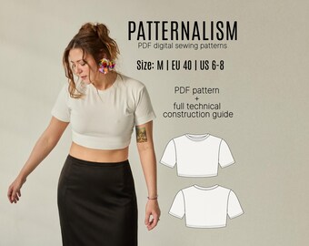 Semi Fitted Crop Top Sewing Pattern | Women's Crew Neck Tee (PDF Download)