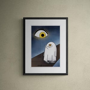 Plinio Just Arrived — Surreal Ghost Art Print | Instant Download | Printable Wall Art | A3 A4 A5 | Dark Whimsical Decor | Weird Art Poster