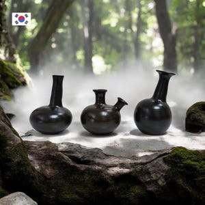 Handmade Korean Onggi Bud Vase  Set | Black Clay Pottery Home Decor YEJO