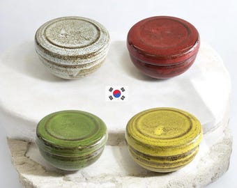 Koreansk keramikburk med lock | Handgjord stengodskrydda och saltkar | Traditionell glasyr | YEJO