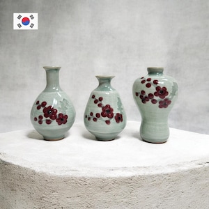 Handmade Korean Onggi Plum Blossom Figurine | Artisan Clay Pottery Decor | Set of 3 — YEJO