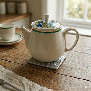 Cantata Pattern Tea Pot with Lid from Franciscan, Aqua & Purple Floral Center, 1960s