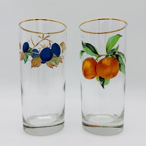 Royal Worcester Evesham | Gold Rimmed | Highball Fruit Glasses | Plums | Oranges | Discontinued