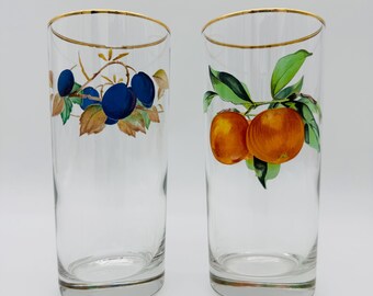 Royal Worcester Evesham | Gold Rimmed | Highball Fruit Glasses | Plums | Oranges | Discontinued