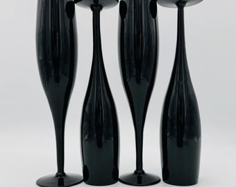 Opulent Entertaining: Elegance Elegant Pattern, Mikasa Black Glass Champagne Flutes, Set of 4