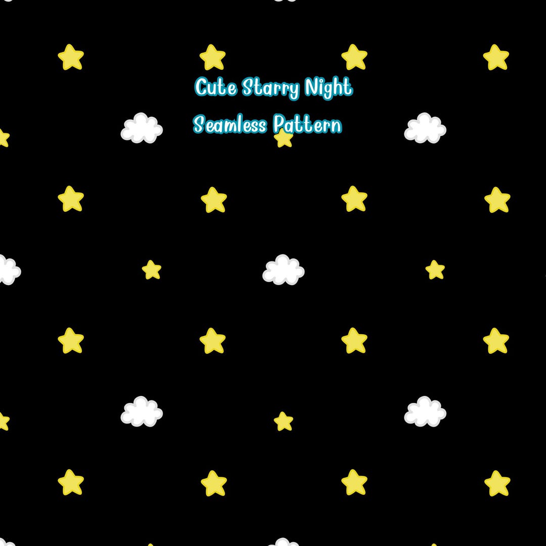 Starry Night Seamless Pattern, Yellow Stars Clouds Digital Paper ...