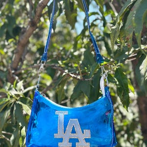 Blue Mini Clear Purse, Rhinestone LA Inspired Stadium Bag