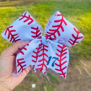 Custom Baseball Hair Bow with Player Number, Sports Spirit Bow