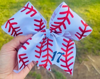 Custom Baseball Hair Bow with Player Number, Sports Spirit Bow