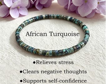 Natural African Turquoise Heishi Bracelet: Calming, Protection, Stackable Crystal Jewelry