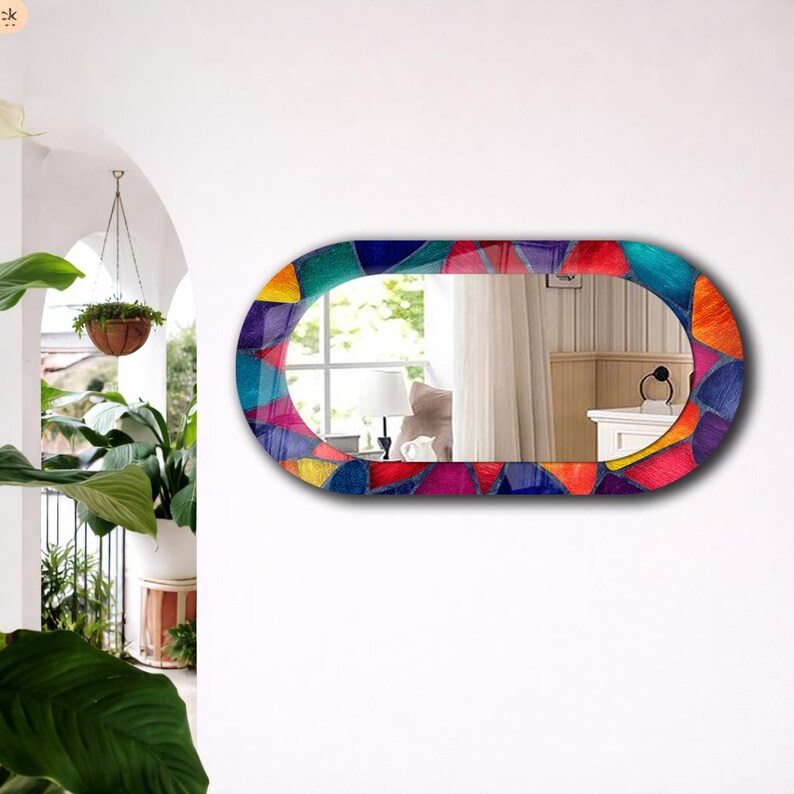 Colorful Stained Glass Oval Wall Mirror, Artistic Mosaic Decorative ...