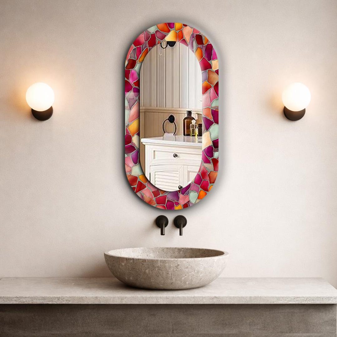 Colorful Glass Mosaic Oval Wall Mirror, Artistic Decorative Mirror ...