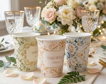Bloom & Frame Hochzeitstassen | Personalisiertes 10 Unzen Empfangs-Trinkgeschirr | Kundenspezifische Blumenhochzeits-Schalen