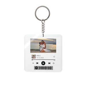 Custom Photo Music Plaque Square Keychain | Song Snapshot, Date, Spotify Code